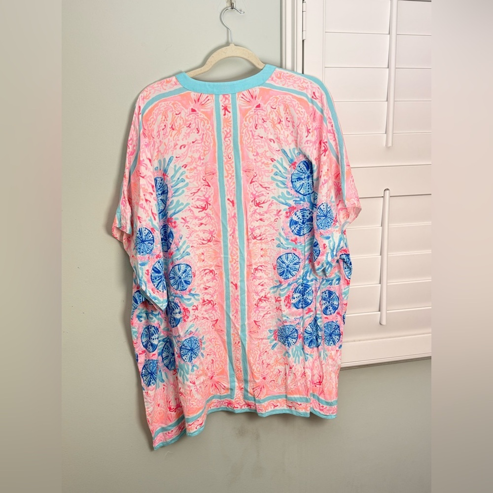 Lilly Pulitzer Sherazade Beach Cover Coral Blue Rayon Size XS - Picture 5 of 6